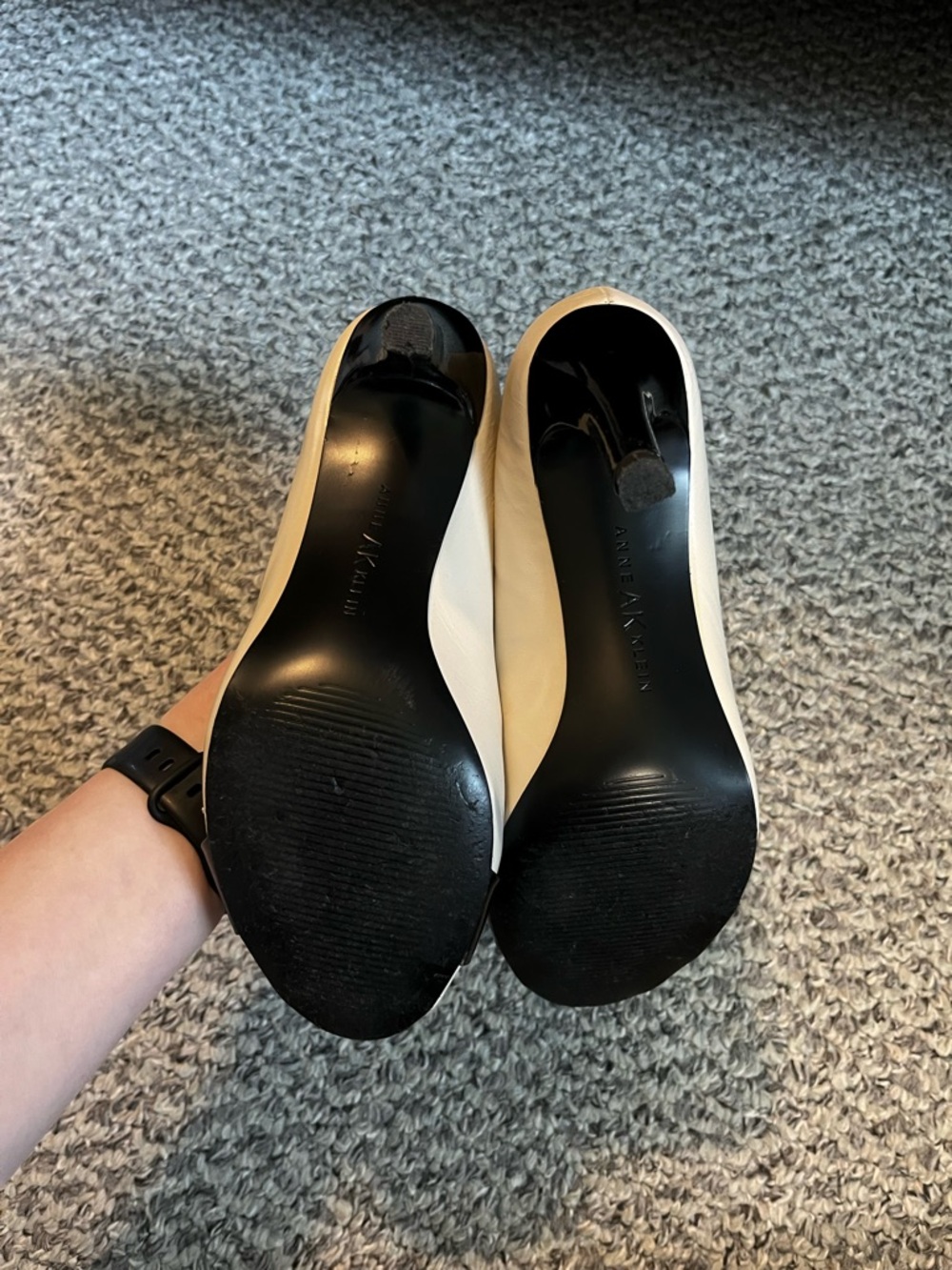 Anne Klein Two-Tone Beige and Black Peep-Toe Pumps - Picture 3 of 7